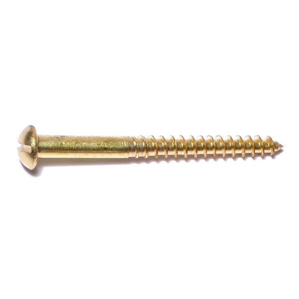 Midwest Fastener Wood Screw, #12, 2-1/2 in, Plain Brass Round Head Slotted Drive, 11 PK 61033